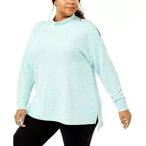 $65. Ideology Womens 3X Plus Size Split Shoulder Mock Neck Top Color Green Mist - Picture 1 of 2